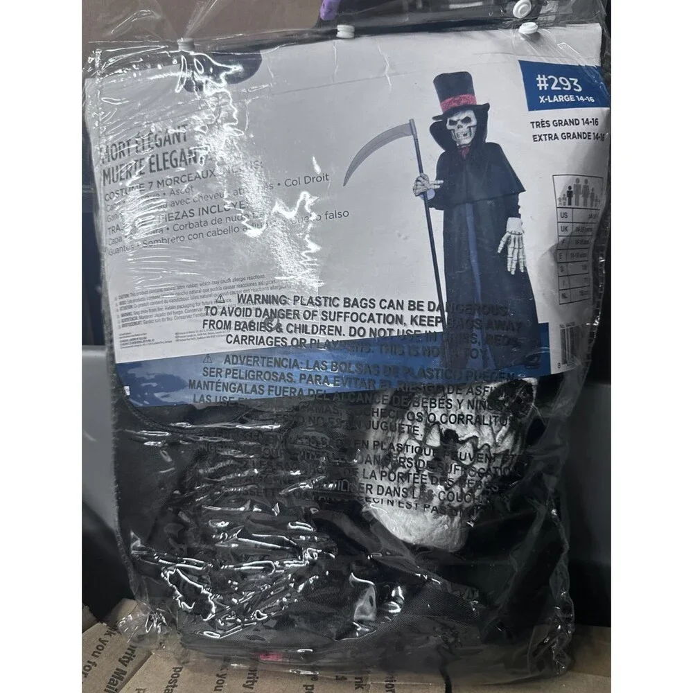 Dapper Death Grim Reaper Halloween Costume Skeleton KIds Child Sz XL 14-16 NEW - Picture 4 of 7